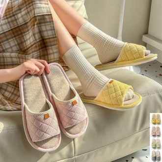 Waffle Linen Trong Nhà Giày Dép Phòng Khách Giày Nhà Cặp Đôi Unisex