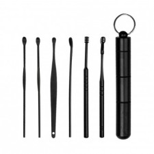 JDM Earwax Cleaning Portable Earpick 6P Set Ear Loa Plug Black