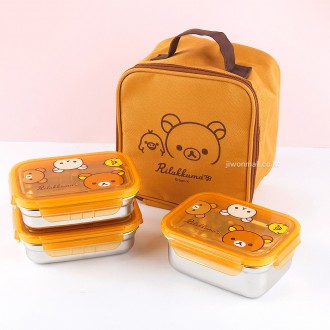 Hộp cơm Rilakkuma Bag 3 tầng inox (Happy) - Nâu