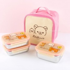 Hộp cơm Rilakkuma Bag 3 tầng inox (Happy) - Ngà