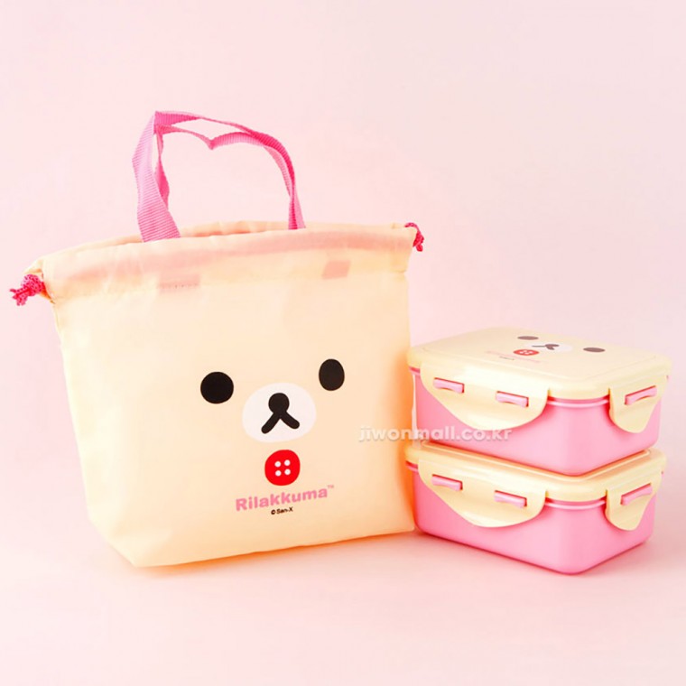 Hộp cơm 2 tầng nắp vuông Rilakkuma (Hồng)