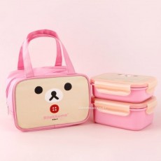 Hộp đựng cơm trưa đôi inox 2 tầng Rilakkuma bag (hồng)