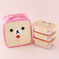 Hộp đựng cơm trưa inox 3 tầng Rilakkuma bag (hồng)