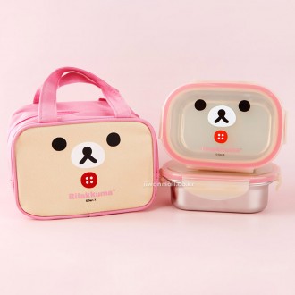 Hộp đựng cơm trưa inox 2 tầng Rilakkuma bag (hồng)