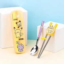 Bộ 3P Đũa Inox Pokemon Kinder Vỏ Tàu Lượn