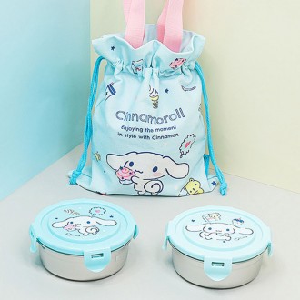 Bộ nắp hộp cơm tròn 2 tầng bằng thép không gỉ Cinnamoroll