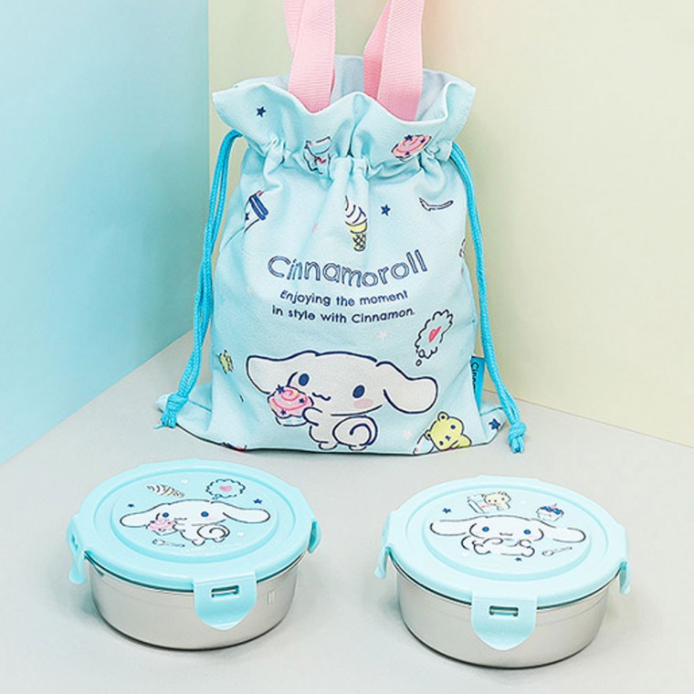 Bộ nắp hộp cơm tròn 2 tầng bằng thép không gỉ Cinnamoroll