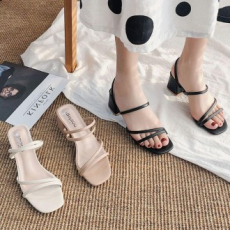 Giày sandal gót trung mùa hè nữ sandal cao gót 3 màu có quai