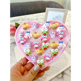 Bộ Nhẫn Sanrio Heart 24 Loại Bộ Nhẫn + Hộp Đựng Trái Tim