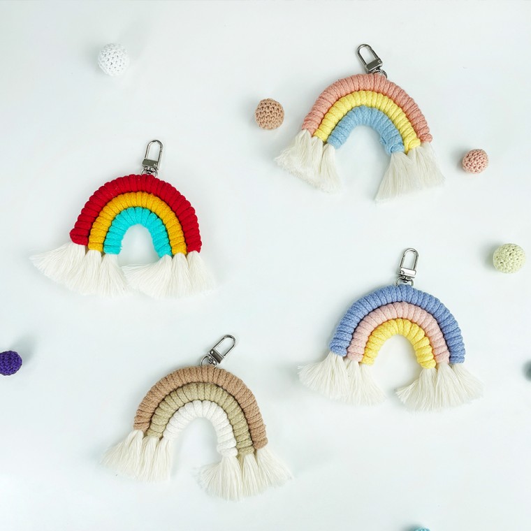 Macrame Rainbow Rainbow Túi trang trí AirPod Móc khóa Làm bộ dụng cụ DIY