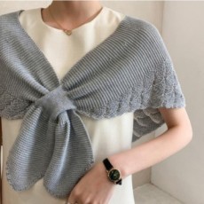 Khăn choàng vai đan vòng màu xám, áo choàng poncho ngắn đơn giản cho nữ