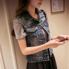 LF42400 Áo Vest Denim Cổ Điển Cơ Bản Nam Nữ Cặp Đôi