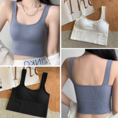 Áo ngực thể thao cổ vuông có mũ tích hợp áo ngực crop top không tay