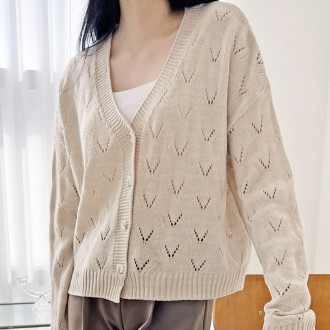 Áo cardigan dài tay mùa xuân thu xuyên thấu cổ chữ V cơ bản dáng rộng hàng ngày dành cho nữ