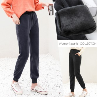 Nhung chải xước quần jogger nữ mùa đông trang huấn luyện Joker lông quần thể thao homewear