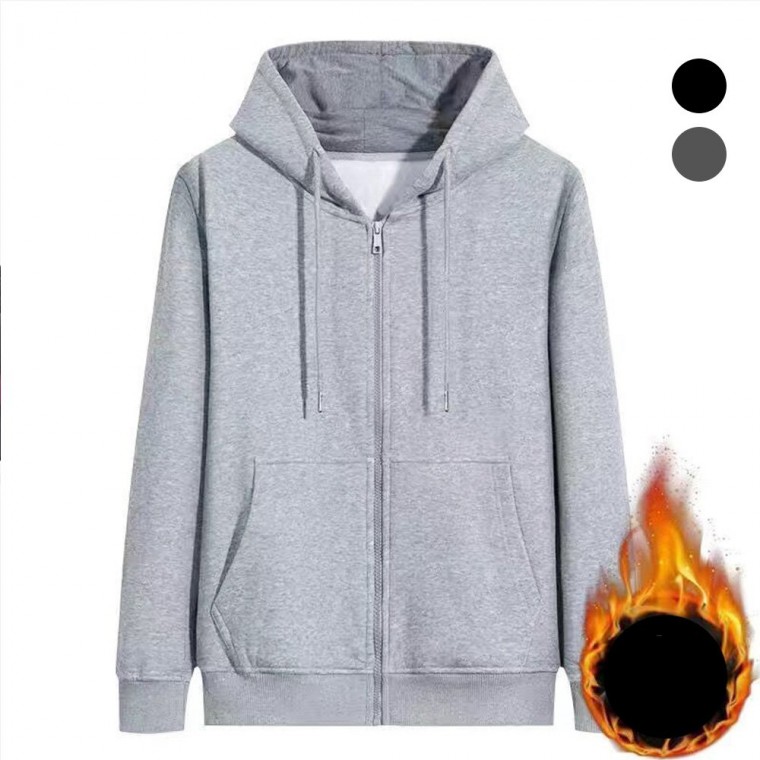 Phong cách cơ bản lót chải hàng ngày unisex có mũ trùm đầu zip-up