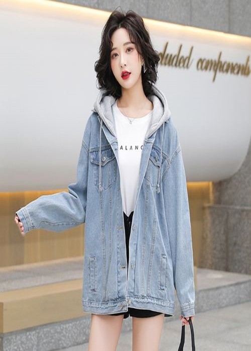 FL02300 Áo khoác denim có mũ trùm đầu có thể tháo rời cho cặp đôi unisex