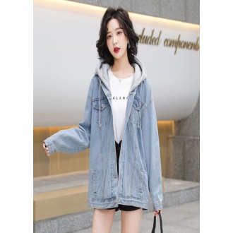 FL02300 Áo khoác denim có mũ trùm đầu có thể tháo rời cho cặp đôi unisex