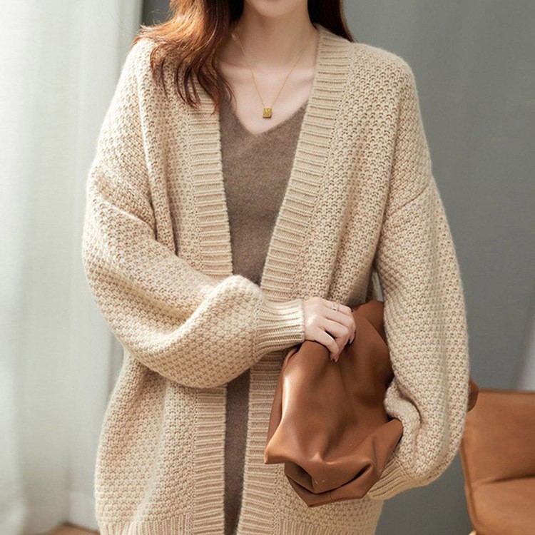 Áo khoác cardigan dệt kim hàng ngày không có nút theo mùa cho nữ