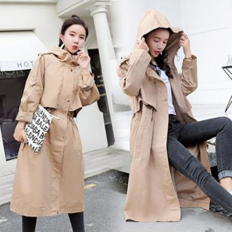 F16805 Áo khoác gió có mũ trùm đầu dài trường dài Jumper Trench Coat