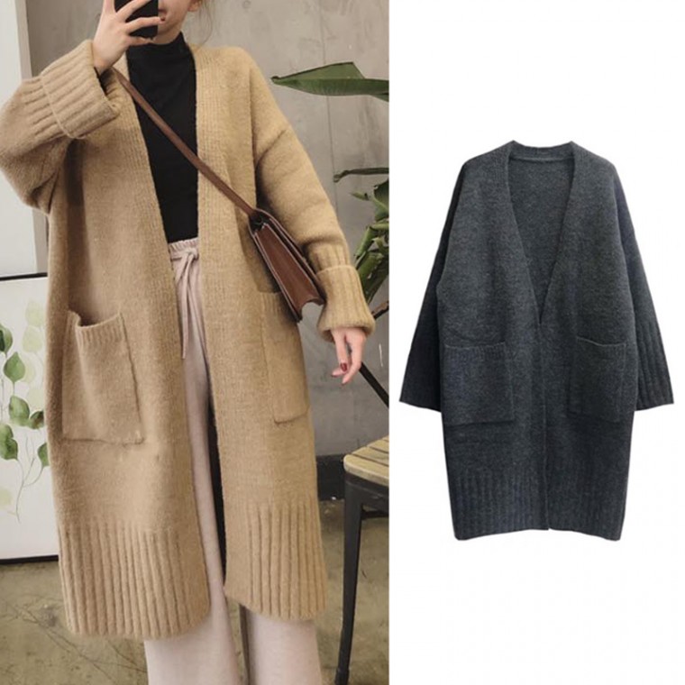 Áo khoác cardigan nữ mùa đông mùa thu/đông liên mùa áo cardigan dài đơn giản và sạch sẽ cơ bản phù hợp với áo choàng cardigan hàng ngày cardigan