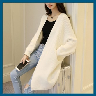 Đan dài cardigan áo dây phong cách đơn giản đan gọn gàng áo khoác ngoài mùa đông nữ dài đan cardigan phối hợp cá đuối phù hợp