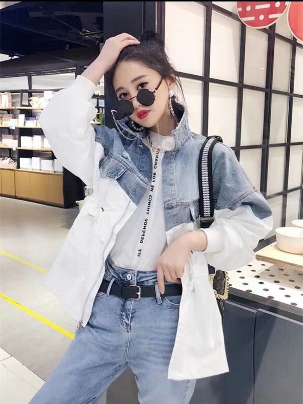 F05707 Áo khoác denim áo khoác gió màu xanh dương denim lĩnh vực