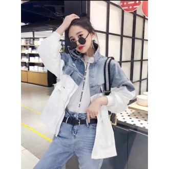 F05707 Áo khoác denim áo khoác gió màu xanh dương denim lĩnh vực