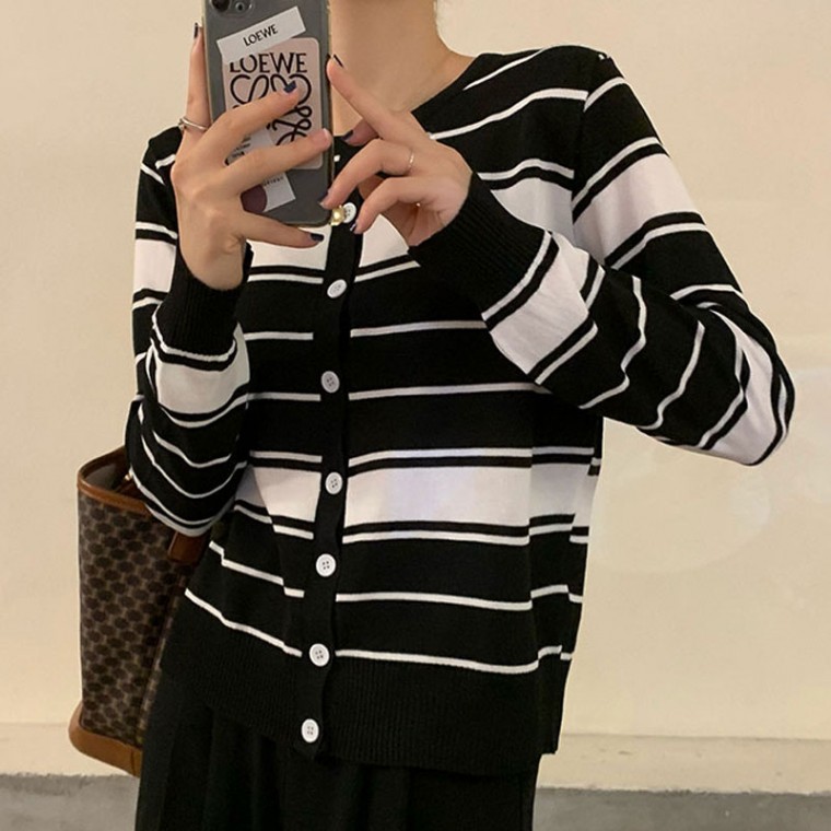 [CESS] 6554 Áo cardigan mini sọc ngang mùa 4 màu