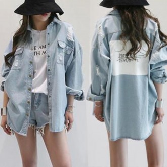 F26171 Trở lại thư vá cổ điển denim áo khoác denim áo khoác ngoài lĩnh vực denim