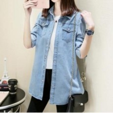 F97200 Áo khoác ngoài sử dụng tốt áo sơ mi denim nam màu xanh nhạt