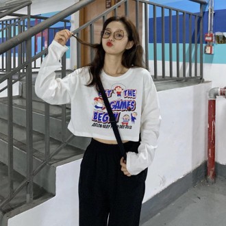 Áo thun tay dài crop top in hình nhân vật đáng yêu DHH-B74