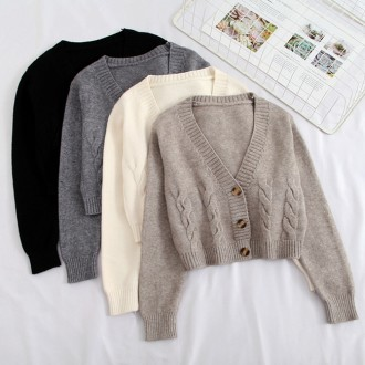 Áo cardigan dệt kim cổ chữ V xoắn HH-B72