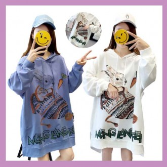 Áo hoodie dài tay hình con thỏ áo hoodie dài mũ trùm đầu dài mũ áo hoodie homebody mặc áo hoodie rộng rãi thoải mái tee dài mùa thu và mùa đông