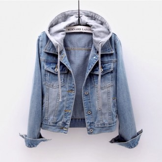 Áo khoác denim xuân thu có mũ trùm đầu HH-B26