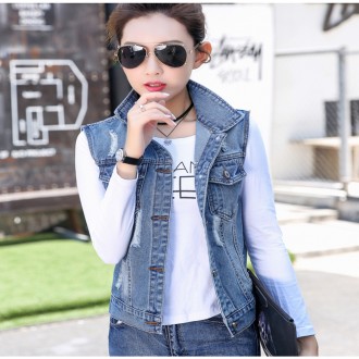 F1572/Áo vest xanh phong cách cơ bản/Áo vest denim cổ điển/Áo vest/Áo vest