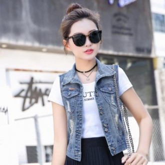 F2744/M/2XL/Áo vest màu xanh cổ điển/áo vest denim phối hợp hàng ngày