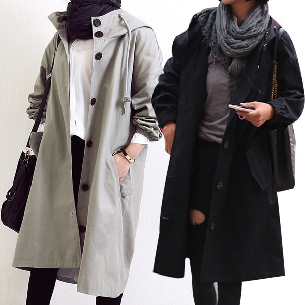 Áo khoác có mũ trùm đầu Safari Trench Coat ngoài trời Áo khoác mùa xuân dành cho nữ