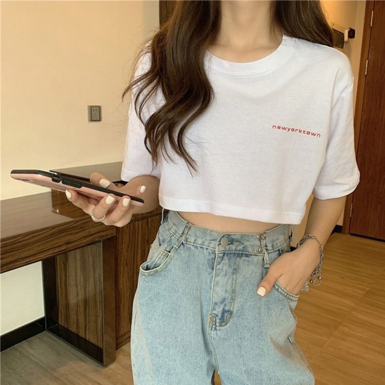 Áo thun crop top tay ngắn New York LM-0447