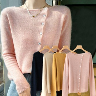 Nữ mùa xuân thu trơn nút chéo cardigan đan mùa xuân cardigan Cổ Chữ V mùa đông đồng phục kiểm tra người phụ nữ nữ mùa xuân