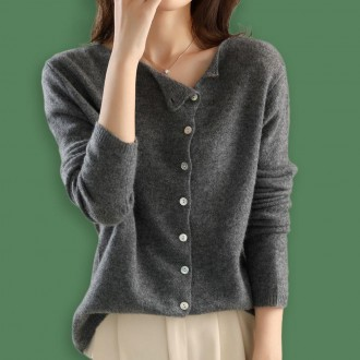 Nữ xuân thu đồng bằng nút chéo cardigan than đan mùa xuân cardigan Cổ Chữ V mùa đông đồng phục kiểm tra bé gái