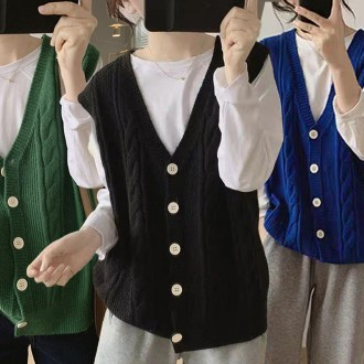 Áo len nữ xoắn đan vest vest cổ chữ V Áo vest nữ mùa thu đan len xinh xắn cardigan Áo len nữ