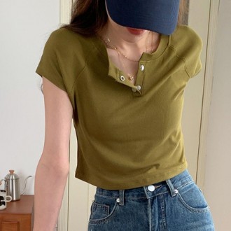 Áo thun ngắn tay crop top vải mát lạnh dành cho nữ Áo thun nữ ngắn tay dành cho sinh viên Áo thun nữ ngắn tay cổ tròn