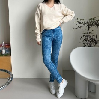 Quần legging denim xước Dolcheong wash denim chải chuốt