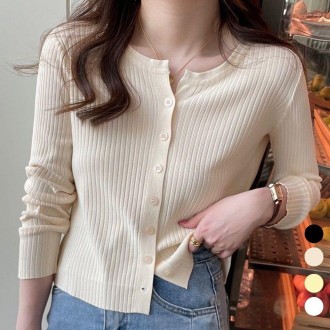 Áo cardigan dệt kim mỏng có gân mỏng cơ bản mùa hè