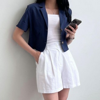 Dimond tay ngắn crop jacket mùa hè cây gai dầu áo khoác vải lanh cotton áo khoác nữ đám cưới khách mời nhìn