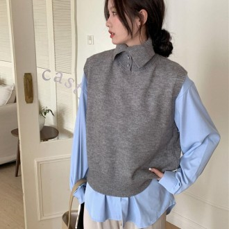 Áo vest dệt kim cao cổ cơ bản vest đơn giản cổ cao thông thường hàng ngày