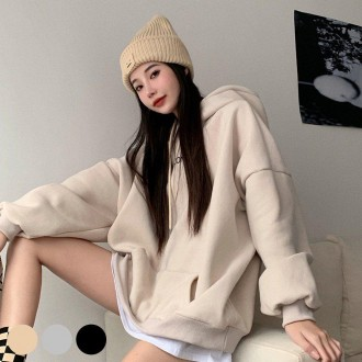 Overfit mặt trước và sau Áo hoodie in hình tiếng Anh Áo thun nữ hàng ngày mùa thu chải unisex văn phòng phẩm áo nỉ