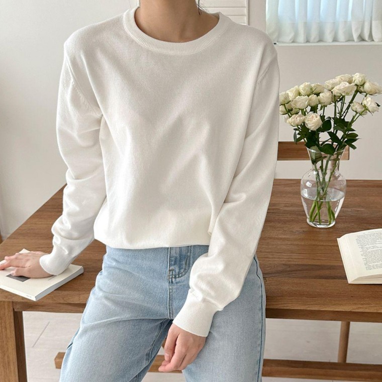 Áo thun dệt kim tròn cashmere dành cho nữ của Daven Basic Simple Simple Simple Inner Fall Couple