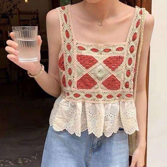 Áo crop top mùa hè bohemian áo crop top không tay dành cho nữ